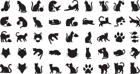 Black Cat Silhouette Illustration Set &ndash; Cute Cartoon Feline Vector Collection
