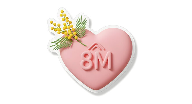 Pink heart-shaped candy with yellow flowers and the text 8m