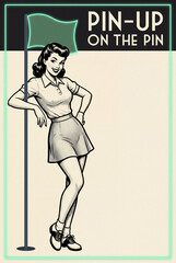Retro pinup golfer illustration with copy space for poster flyer