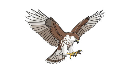 Obraz premium Dynamic cartoon raptor in a powerful descent, wings spread wide, sharp talons ready to grasp capturing the essence of predatory grace and focused