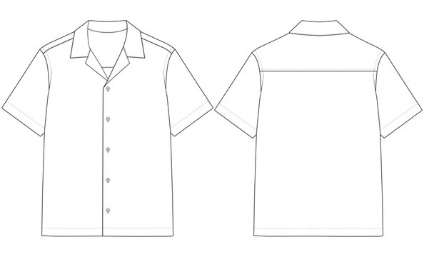 Short Sleeve Camp Collar Shirt Front and Back Technical Vector Illustration