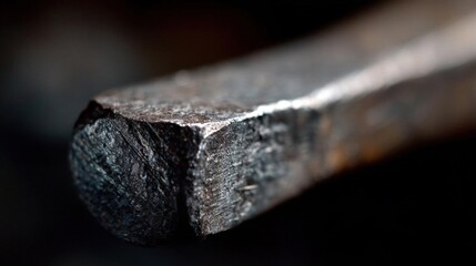 Close-up of a metal object, specifically a hammer. the object appears to be made of metal and has a rough, textured surface. the head of the hammer is visible, with a pointed tip and a pointed end.