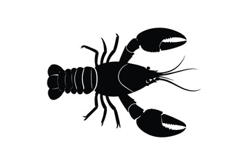 Black lobster silhouette isolated on white background top view marine crayfish crustacean seafood icon logo