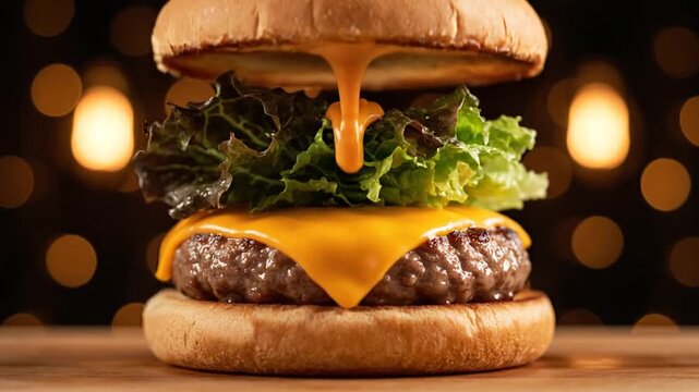 Gourmet Burger Explosion Levitation Food Shot.