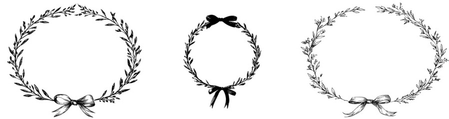 Obraz premium Elegant Black and White Floral Wreath with Laurel Branches