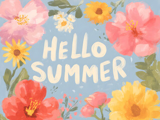 Hello summer white lettering on a blue background summer inscription
