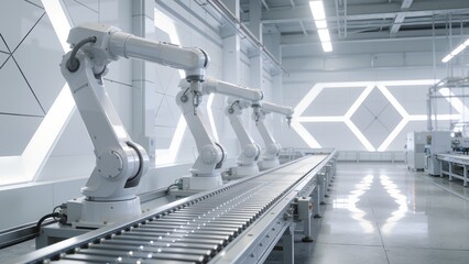 Robotic arms on conveyor line