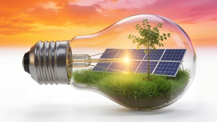 Light bulb with solar panel and plant
