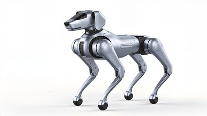 Silver robotic dog on white background