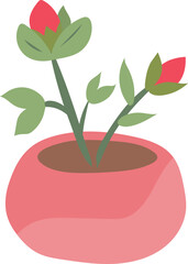 Cute Flower Pot Illustration with Red Blossoms