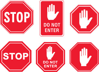 Obraz premium Stop and do not enter signs traffic prohibition icons set