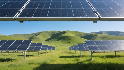 Solar panels in green field
