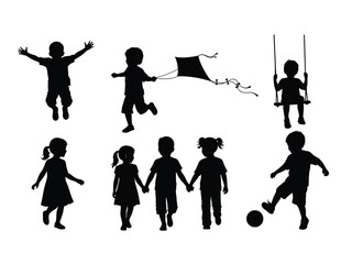 Obraz premium Collection of children playing silhouettes kids activities