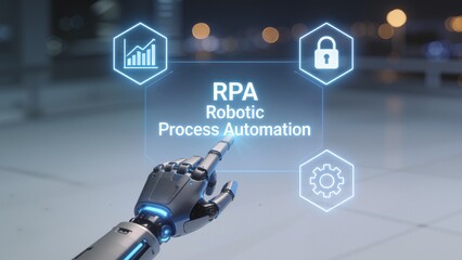 Robot hand interacting with RPA interface