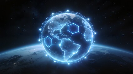 Globe with digital network overlay