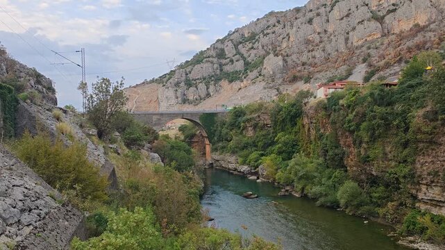 Scenic view of Montenegro mountains and deep canyon valley, showing dramatic rocky relief, pristine nature, and untouched outdoor landscape of the Balkans