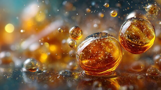 Laboratory glass vials filled with vibrant neon pink and teal liquids glowing under soft ultraviolet light with highly detailed textures.