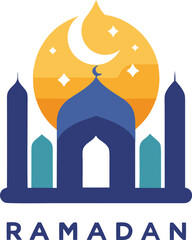 Obraz premium Ramadan logo with mosque and crescent isolated on transparent background, Vector, illustration