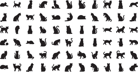 Black Cat Silhouette Modern Cartoon Illustration Set