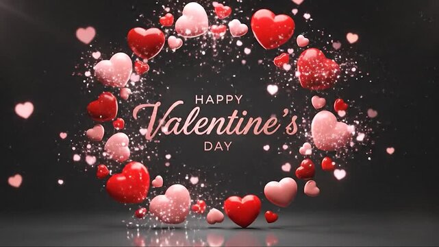 Romantic Valentine Stage With Floating Hearts and Elegant Pink Curtains
