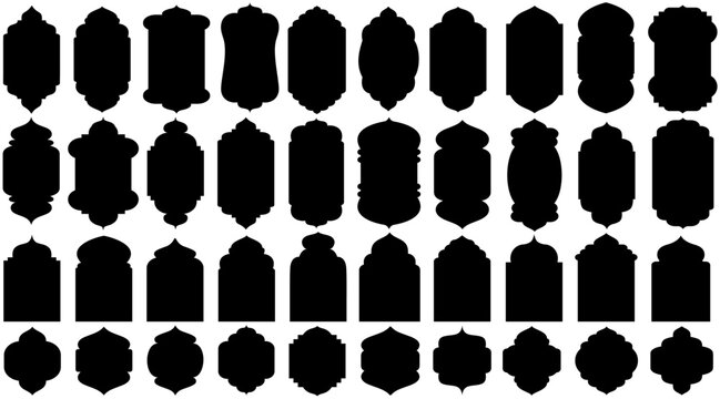 set collections islamic geometric shapes icon. Arabic arch symbol. Vintage window frame sign design vector illustration