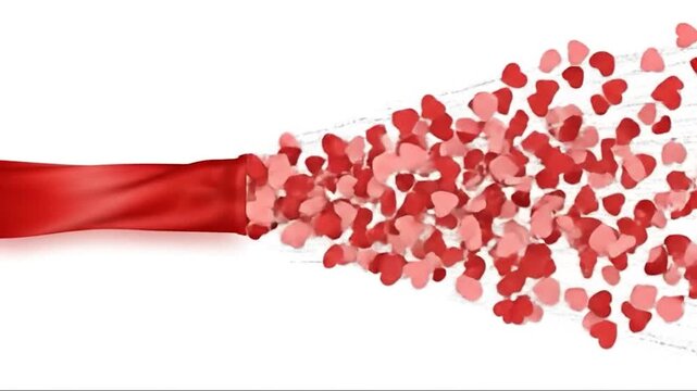 Red Ribbon Trail Made of Small Hearts on White Background
