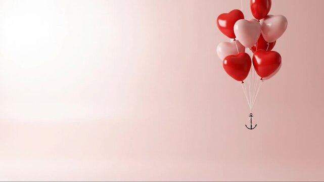 Romantic Valentine Sunset Landscape With Floating Hearts
