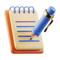Notebook with a pen ready to document . Isolated on transparent background, png