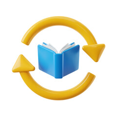knowledge cycle concept with book and arrows . Isolated on transparent background, png