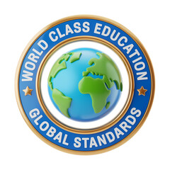 World-class education seal, representing global standards and knowledge excellence . Isolated on transparent background, png