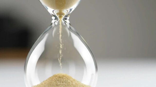 Hourglass with sand flowing from top to bottom.