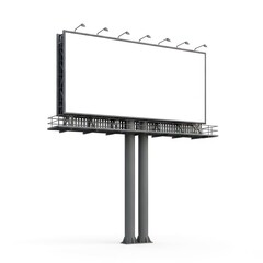 Obraz premium Large Outdoor Advertising Billboard with Blank White Screen Mounted on Twin Gray Metal Poles Against a Bright White Background Isolated White Background