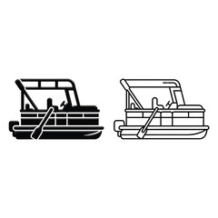 Two black and white illustrations of a pontoon boat with oars © MstLaila