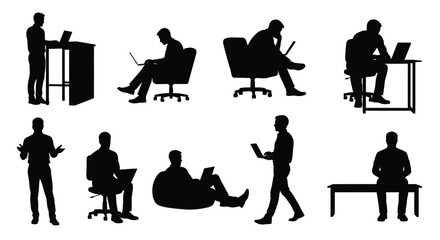 Collection of Silhouettes of Men Working with Laptops