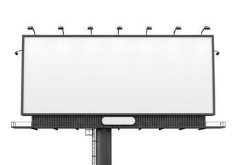 Obraz premium Large Outdoor Billboard Advertisement With Blank White Copy Space and Metal Frame Structure Illuminated by Overhead Lights on a White Background