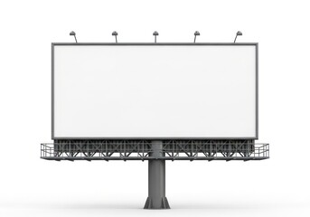 Obraz premium Large Outdoor Roadside Advertising Billboard With Blank White Screen For Copy Space and Text Isolated On A Clean White Background Showing A Metal Structure Against The Light
