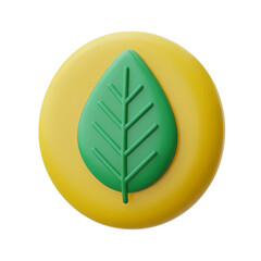 Leaf Icon on Yellow Background - A Digital Render Representing Nature and Eco-Friendliness . Isolated on transparent background, png