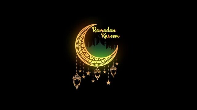 Ramadan Mubarak islamic greeting with arabic calligraphy illustration and arabic geometric pattern animation