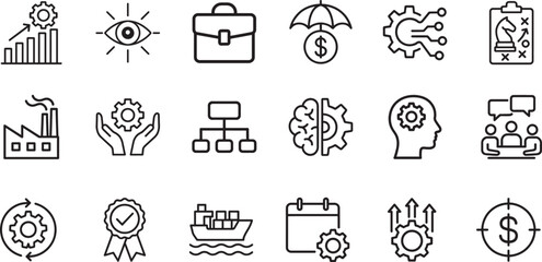 Fototapeta premium Operation management icons set in clean vector style for business workflow, planning and process control