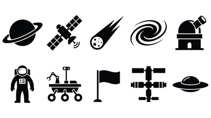 Space exploration icons astronaut rover satellite planet galaxy © NoobCreaTion