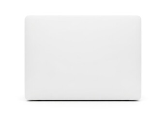 Naklejka premium Plain White Laptop Lid Closed Showing a Simple Minimalist Electronic Device with Clean Lines and Smooth Surface Isolated White Background