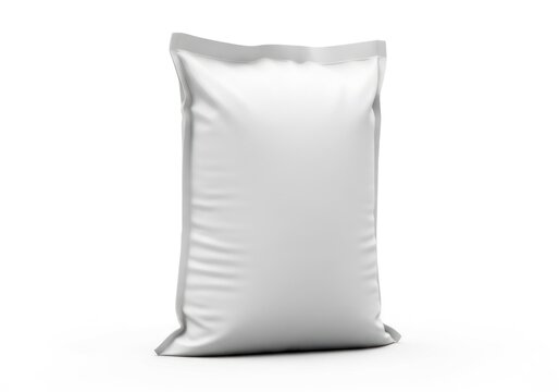 Plain White Industrial Bulk Sack Packaging With Sealed Top and Flat Bottom Isolated On White Background