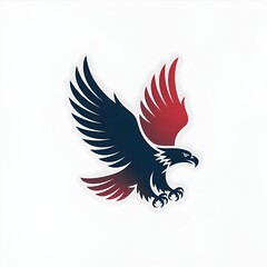 Fototapeta premium Dynamic stylized eagle illustration with outstretched wings, showcasing powerful flight and a vibrant two-tone color palette of deep blue and bold red, symbolizing strength, freedom, and triumph