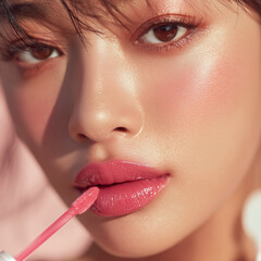 Naklejka premium Glossy Makeup Beauty Portrait of Young Asian Woman with Natural Glow Skin