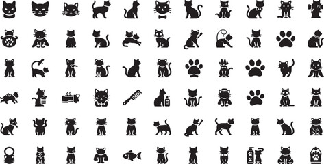 Cat Silhouette Graphic Collection  Cartoon Feline Set
