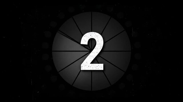 A grainy, monochromatic countdown design featuring a large, textured number three centered over a segmented circle. The background is black