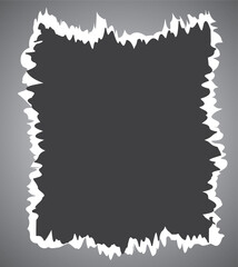 a black square with white torn paper edges on a gray background, Vintage vector illustration of a blank postage stamp with a torn paper edge and grunge texture on a black and white antique frame