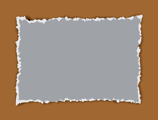 Torn paper rectangle with ragged edges on brown, burnt paper background, old paper with burnt edges, a torn piece of paper on a brown background, 