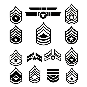 Military Rank Insignia Set: Stripes, Chevrons, Stars, and Bars