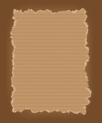 Torn Lined Brown Paper Scrap, Vintage antique parchment texture with burnt edges and a blank aged brown grunge paper sheet for a retro ancient manuscript background